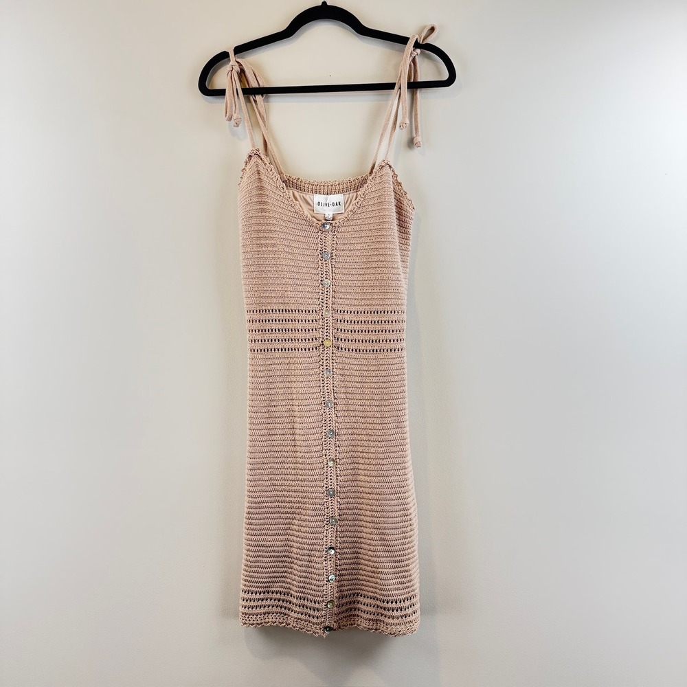 Olive + Oak Dress Womens M Boho Coastal Crochet Knit Button Front Mini 4S51516